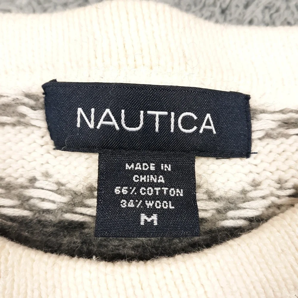 Nautica Sweater Mens Size Medium Wool Cotton Blend Pullover Crew Neck Knit